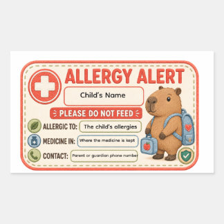 Personalisierter Capybara-Allergie-Alarm Kinder-Sc Rechteckiger Aufkleber