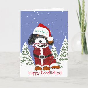 Personalisierter Cartoon Bernedoodle Santa Dog Feiertagskarte