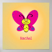 Personalisierter Cartoon Butterfly mit Namen Poster (Vorne)