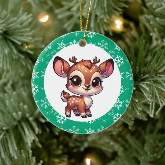 Personalisierter Cartoon Chibi Reindeer Weihnachte Keramik Ornament (Baum)