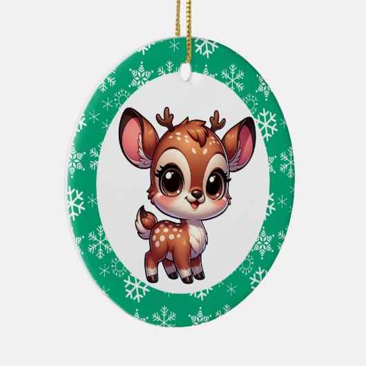Personalisierter Cartoon Chibi Reindeer Weihnachte Keramik Ornament (Rechts)