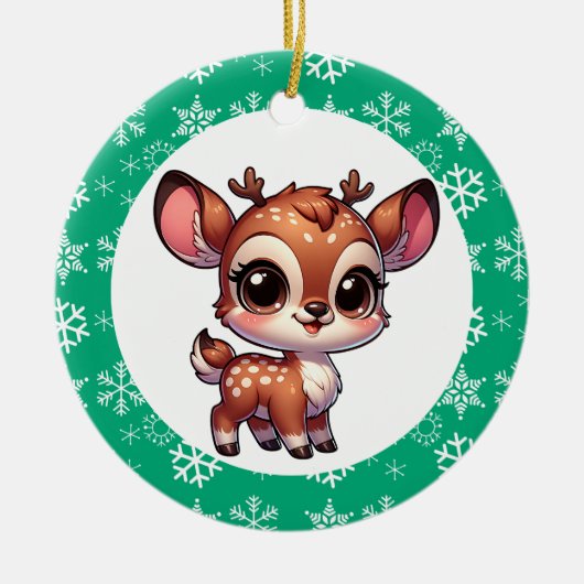 Personalisierter Cartoon Chibi Reindeer Weihnachte Keramik Ornament (Vorne)