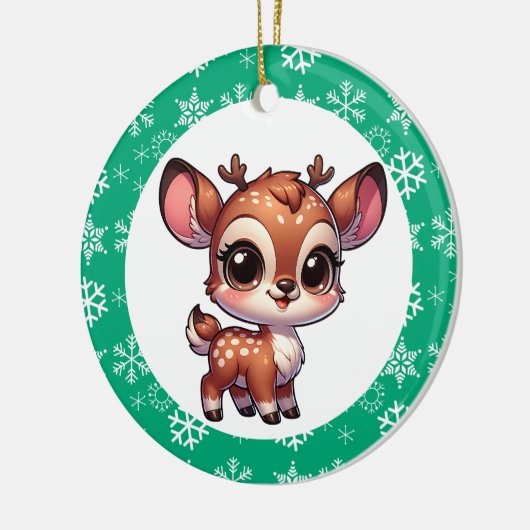 Personalisierter Cartoon Chibi Reindeer Weihnachte Keramik Ornament (Links)