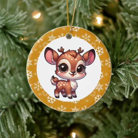 Personalisierter Cartoon Chibi Reindeer Weihnachte Keramik Ornament (Baum)