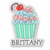 Personalisierter Cartoon Cupcake und Name Aufkleber (Vorderseite)