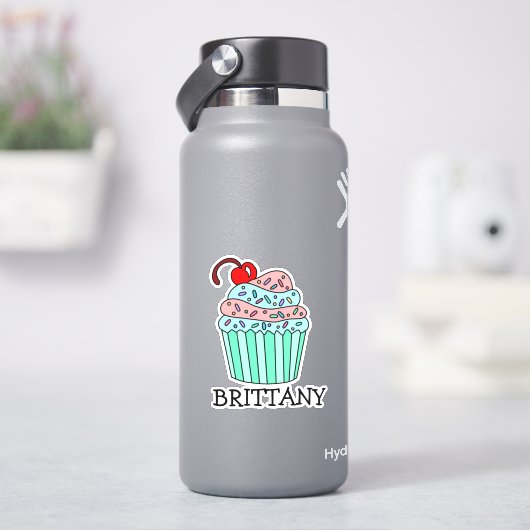 Personalisierter Cartoon Cupcake und Name Aufkleber (HydroFlask)