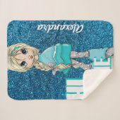 Personalisierter Cartoon Girl mit Glitzer Sherpadecke (Vorderseite (Horizontal))