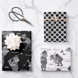 Personalisierter Cartoon Golfer Geschenkpapier Set