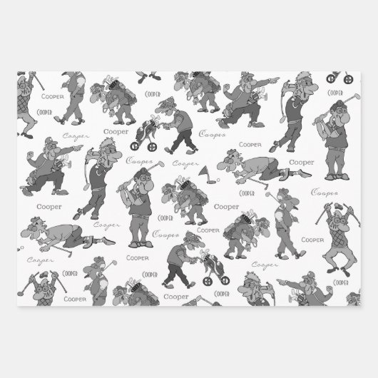 Personalisierter Cartoon Golfers Geschenkpapier Set (Vorderseite 3)