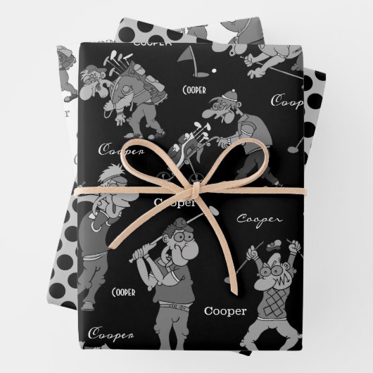 Personalisierter Cartoon Golfers Geschenkpapier Set (Beispiel)