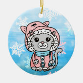 Personalisierter Cartoon Kitty Cat in Winterhut Keramik Ornament (Vorne)