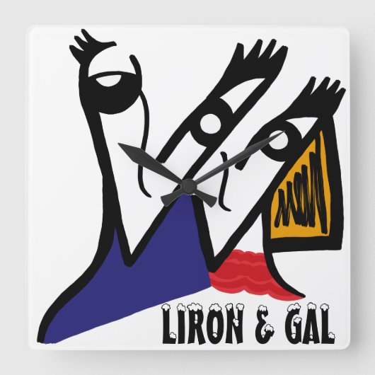 Personalisierter Cartoon Luftseilwand Quadratische Wanduhr (Vorderseite)