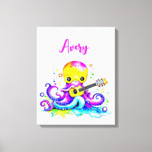 Personalisierter Cartoon Octopus Gitarre spielen Leinwanddruck