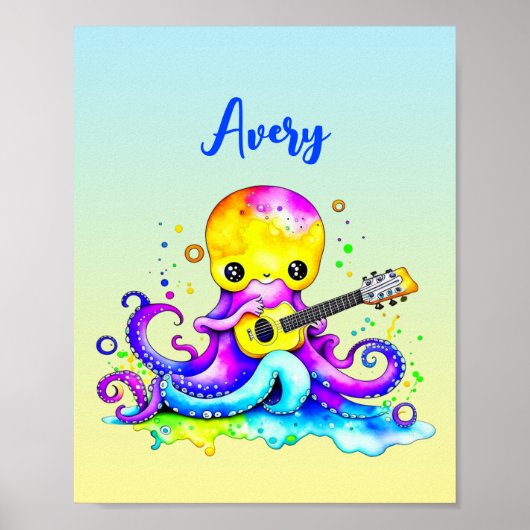 Personalisierter Cartoon Octopus Gitarre spielen P Poster (Vorne)