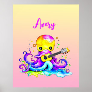 Personalisierter Cartoon Octopus Gitarre spielen Poster