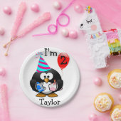 Personalisierter Cartoon Pinguin 2. Geburtstagsfei Pappteller (Party)