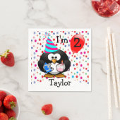 Personalisierter Cartoon Pinguin 2. Geburtstagsfei Serviette (Beispiel)