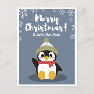Personalisierter Cartoon Pinguin Weihnachts-Postka Postkarte
