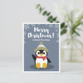 Personalisierter Cartoon Pinguin Weihnachts-Postka Postkarte (Stehend Vorderseite)