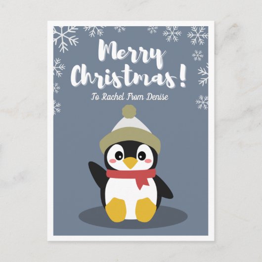 Personalisierter Cartoon Pinguin Weihnachts-Postka Postkarte (Vorderseite)
