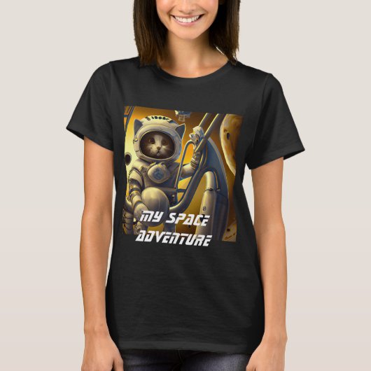 Personalisierter Cat Astronaut Illustrator T - Shi T-Shirt (Vorderseite)
