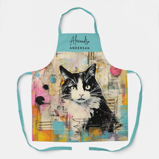 Personalisierter Cat Lovers Mama Vater Skriptname Schürze (Vorderseite)