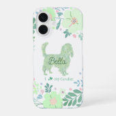 Personalisierter Cavalier - Mintgrüne Blumen iPhone 16 Hülle (Rückseite)