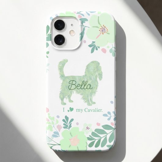 Personalisierter Cavalier - Mintgrüne Blumen iPhone 16 Hülle