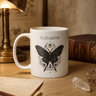 Personalisierter Celestial-Moth-Dunkel-Botanik-Kaf Kaffeetasse