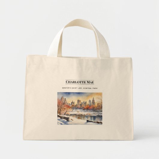 Personalisierter Central Park Snow Scene Tote Bag Mini Stoffbeutel (Vorne)