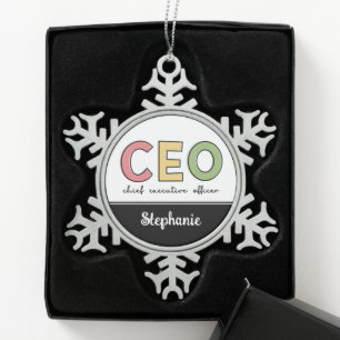 Personalisierter CEO Chief Führungskraft Officer B Schneeflocken Zinn-Ornament