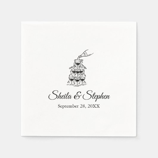 Personalisierter Champagnerturm Hochzeitscocktail Serviette (Vorderseite)