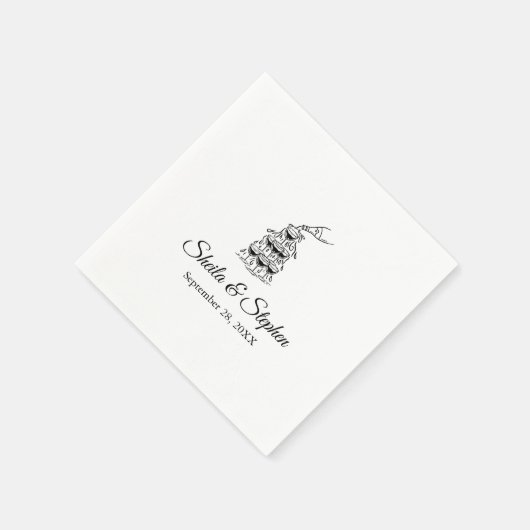 Personalisierter Champagnerturm Hochzeitscocktail Serviette (Ecke)