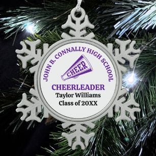 Personalisierter Cheerleader aus der Purple High S Schneeflocken Zinn-Ornament