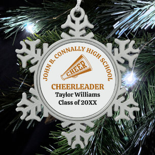 Personalisierter Cheerleader der Orange High Schoo Schneeflocken Zinn-Ornament