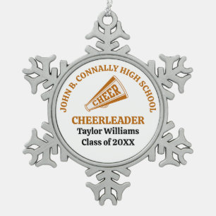 Personalisierter Cheerleader der Orange High Schoo Schneeflocken Zinn-Ornament