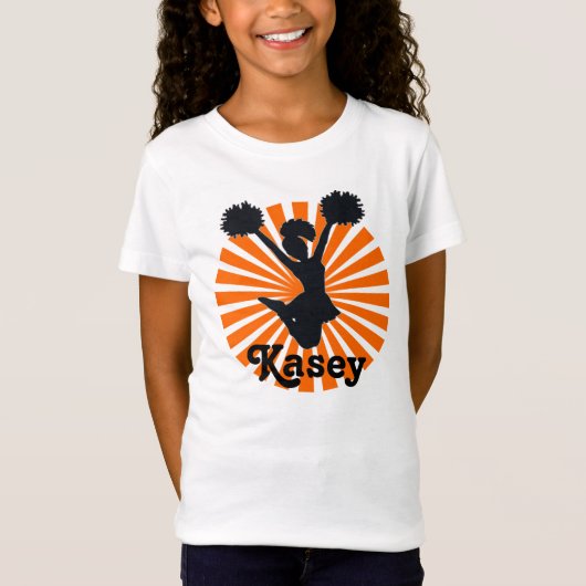 Personalisierter Cheerleader in Orange Sternexplos T-Shirt (Vorderseite)