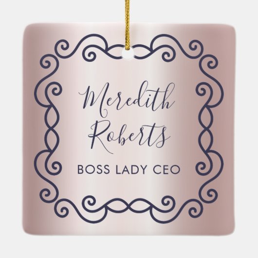 Personalisierter Chef der Boss Lady Blush Metallic Keramikornament (Rückseite)