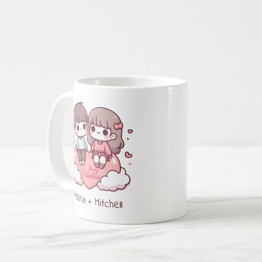 Personalisierter Chibi-Stil Sei mein Paar Kaffeetasse (Vorderseite Links)