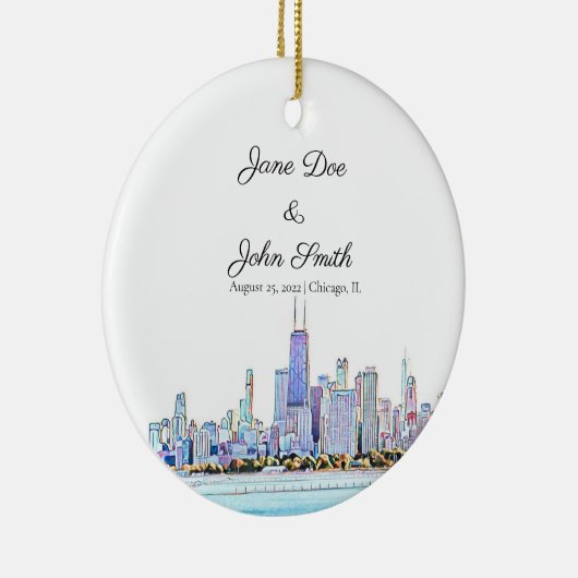 Personalisierter Chicago Skyline Keramik Ornament (Rechts)