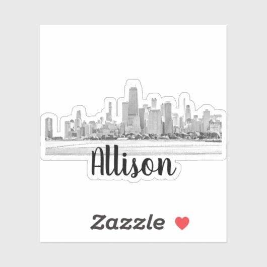 Personalisierter Chicago Skyline Name Sticker (Blatt)