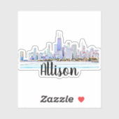 Personalisierter Chicago Skyline Name Sticker (Blatt)
