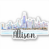 Personalisierter Chicago Skyline Name Sticker (Vorderseite)