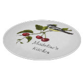 Personalisierter Chickadee und Kirschen auf Schneidebrett (Ecke)