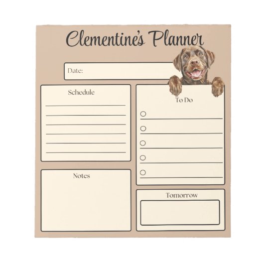 Personalisierter Chocolate Labrador Tagesplaner Notizblock (Vorderseite)