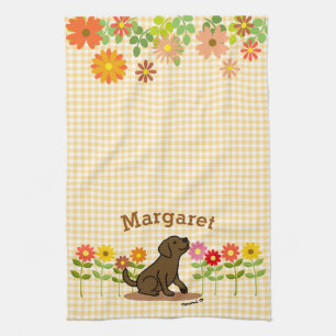 Personalisierter Chocolate Labrador und viele Blum Geschirrtuch