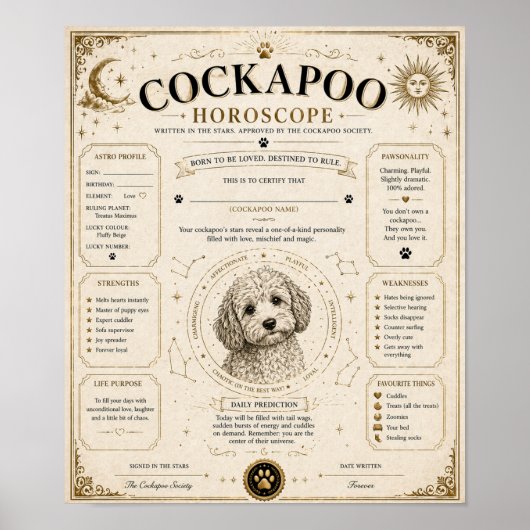 Personalisierter Cockapoo-Sternzeichen-Druck-Gesch Poster (Vorne)