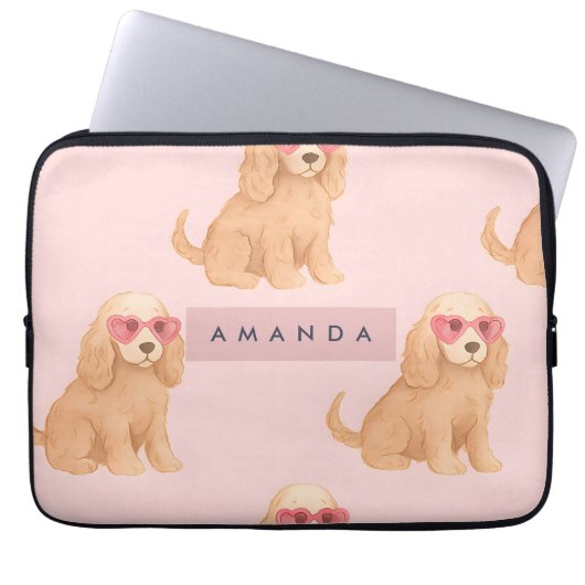 Personalisierter Cocker Spaniel Hund mit Brille Laptopschutzhülle (Vorderseite)