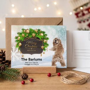 Personalisierter Cocker Spaniel Rustikale Winterfe Feiertagspostkarte