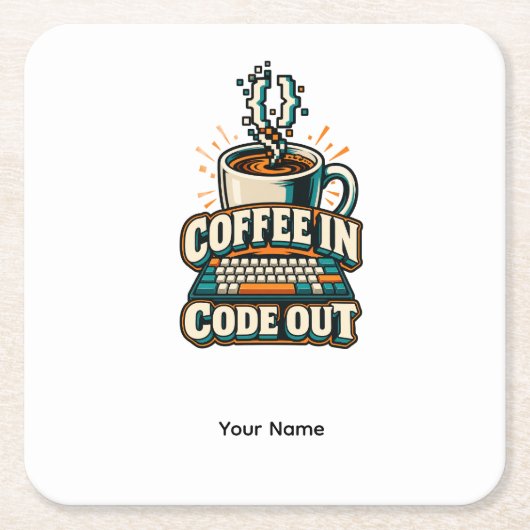 Personalisierter Coffee In Code Out Programmierer Rechteckiger Pappuntersetzer (Vorderseite)